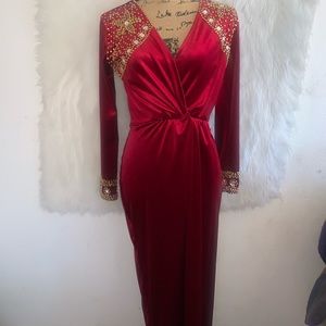 Maroon velvet beaded dress medium